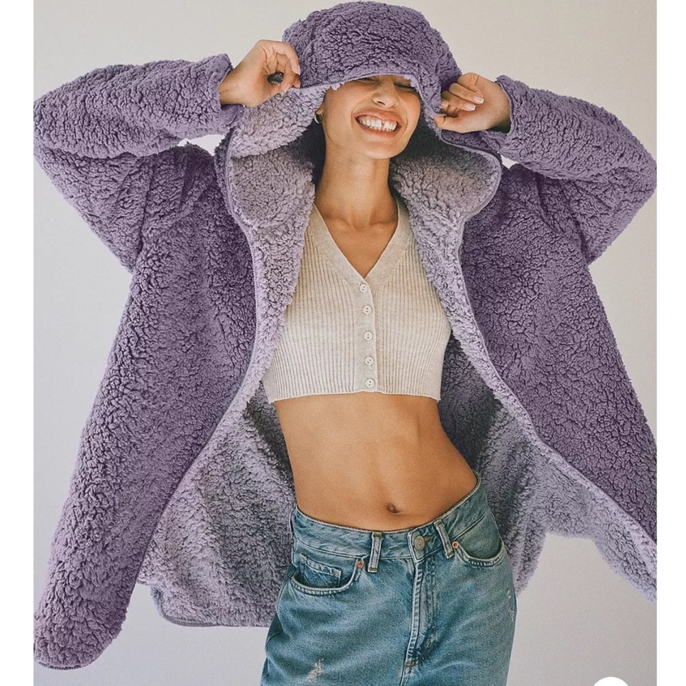 UO Carmella Reversible Hooded Teddy Jacket